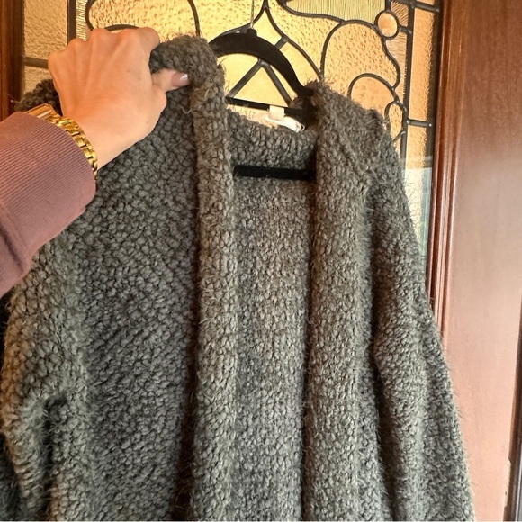 Lovestitch Green Hooded Sherpa Cardigan Open Front Pockets M/L Cozy Warm Layer - Picture 2 of 8